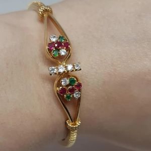 Pretty Gold with Red and Green Garnet Bangle Bracelet